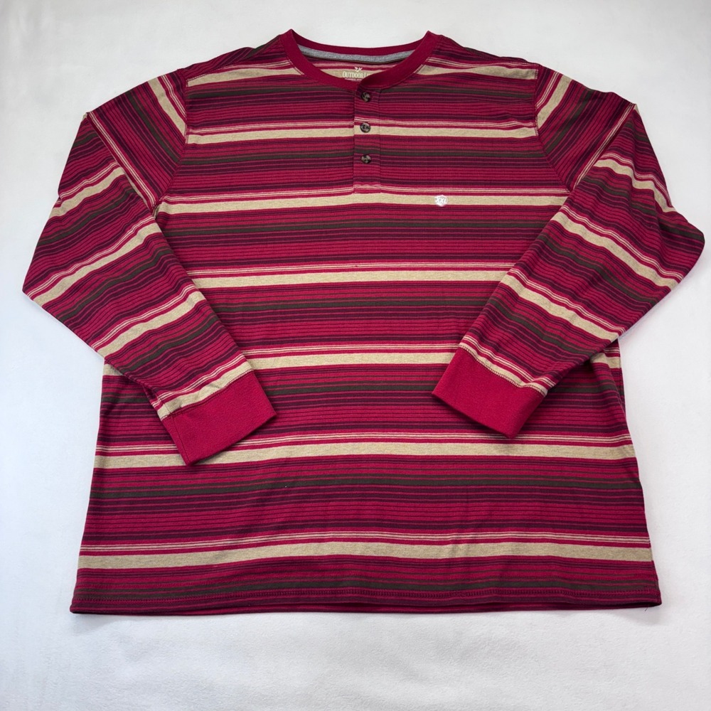 Outdoor Life Wilderness Sueded Henley Shirt Red Stripe Long Sleeve XXL - Picture 2 of 8